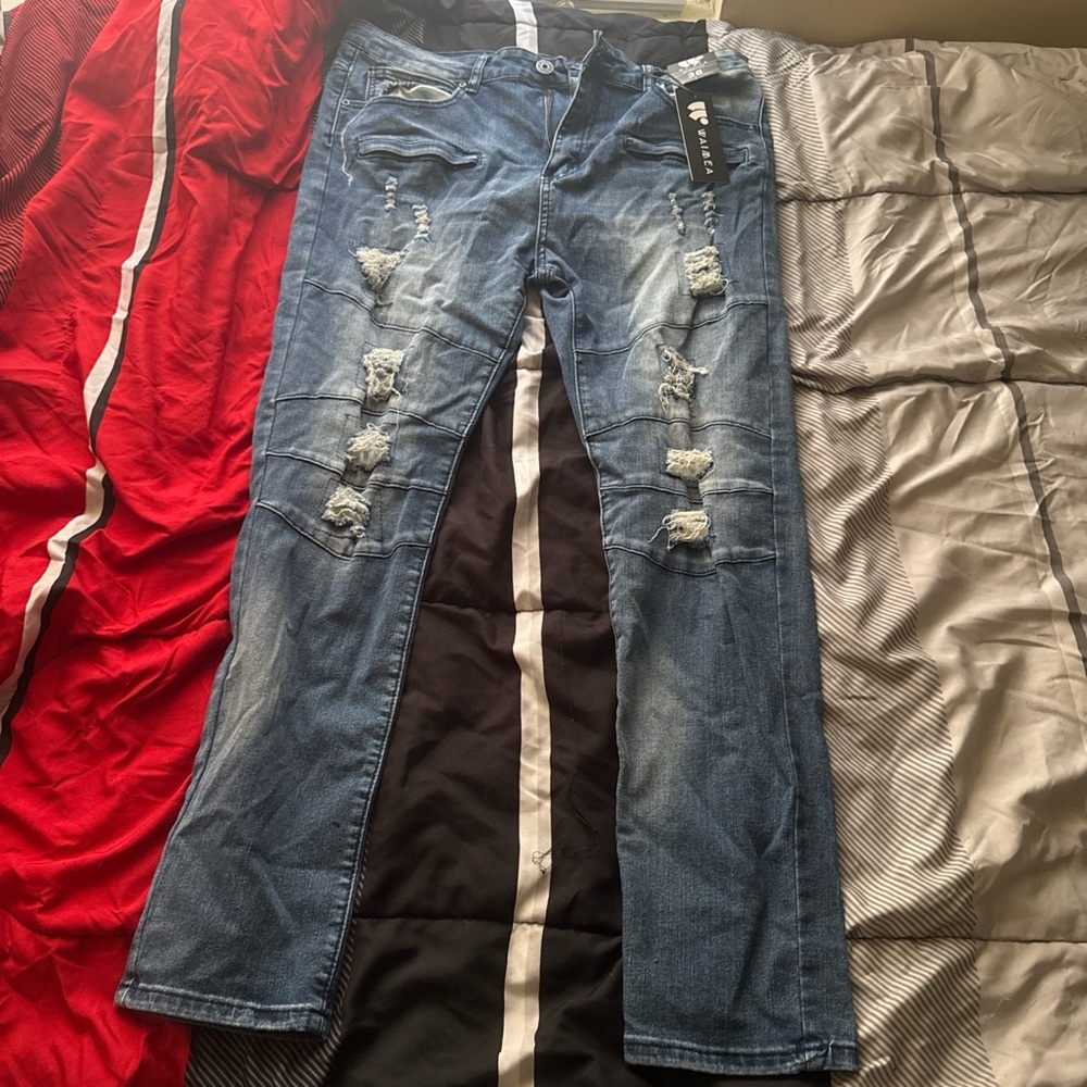 Distressed Blue Jeans